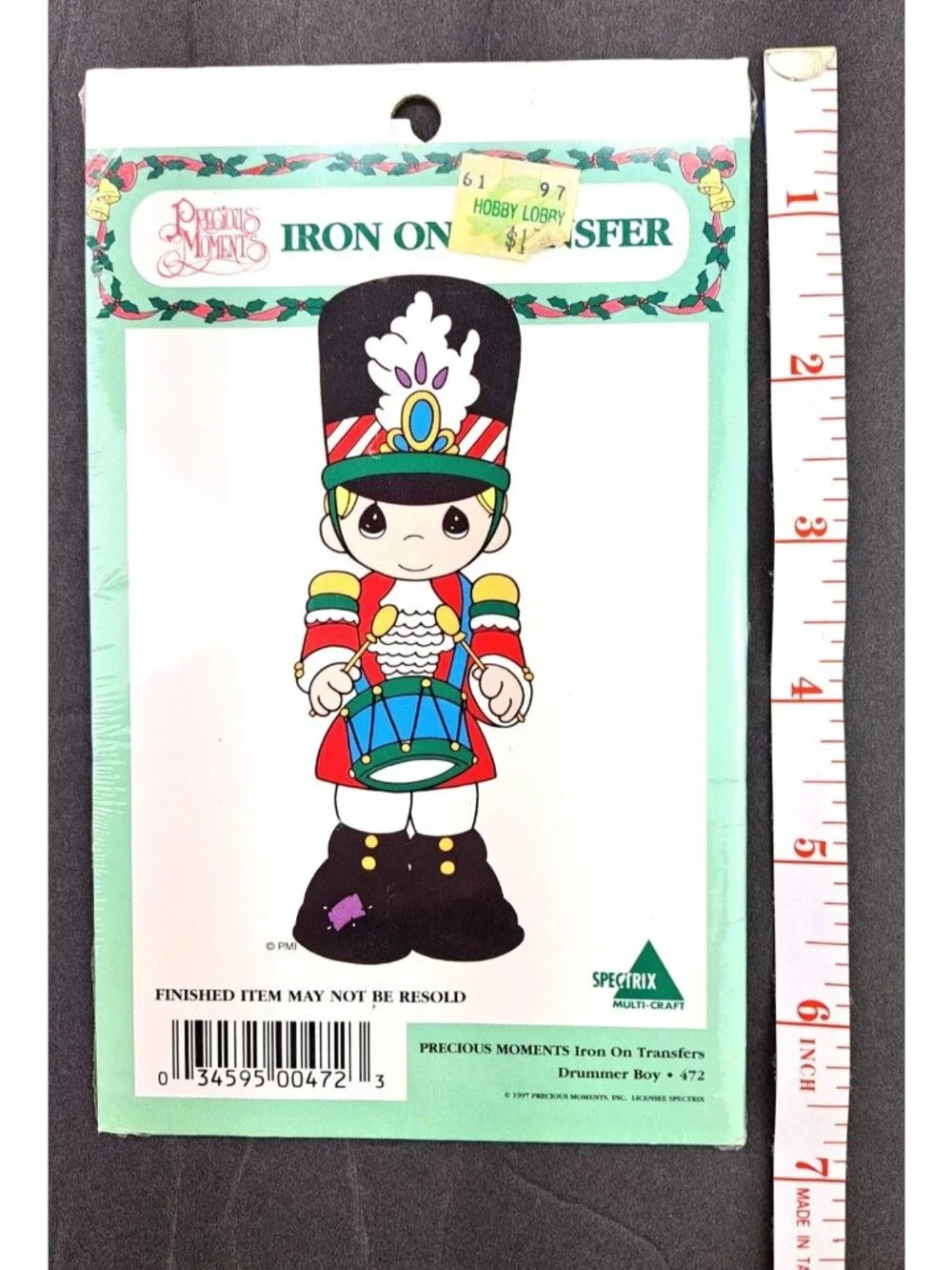 Vintage Precious Moments Drummer Boy Iron-On Transfer Christmas Craft 1997 New